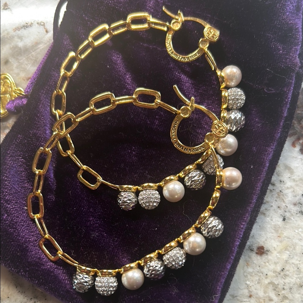 Gold and Silver Pearl  “Cosmic Hoop” Earrings